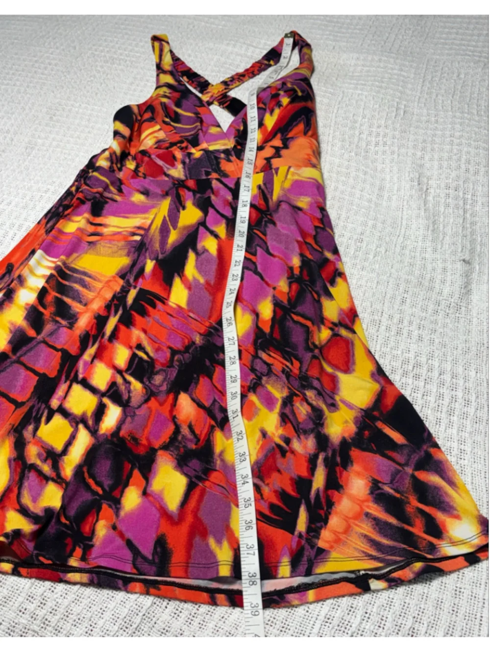 Bisou Bisou Tropical Boho Beachy Halter Mini Dress Orange Purple Size 12 EUC